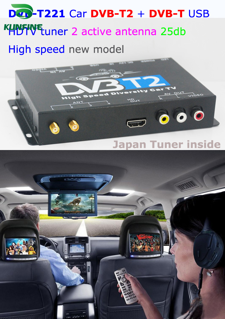 HDTV Car DVB-T2 DVB-T MULTI PLP Digital TV Receiver automobile DTV box With  Two Tuner Antenna on sale