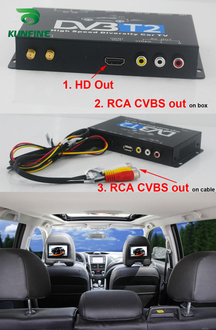 HDTV Car DVB-T2 DVB-T MULTI PLP Digital TV Receiver automobile DTV box With  Two Tuner Antenna on sale