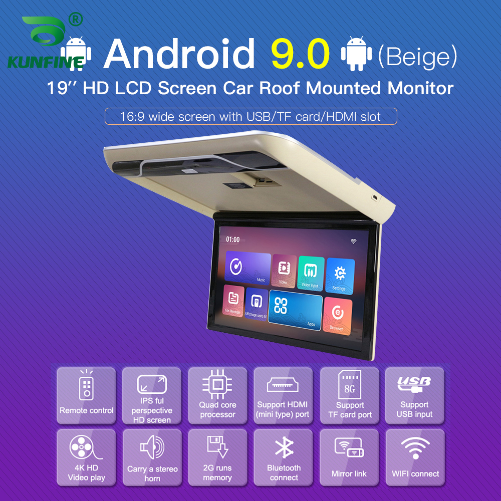 19 inch Display digital screen Android 9.0 Car Roof Monitor LCD Flip Down Overhead  Screen car tv video Multimedia Video Ceiling Roof mount on sale