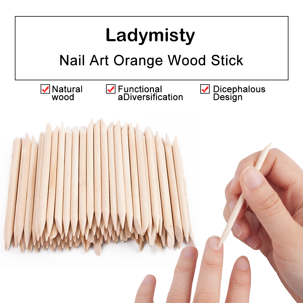 natural 100Pcs Wooden Cuticle Pusher Nail Art Cuticle Remover Sticks Removal Manicure Tools Set - 10