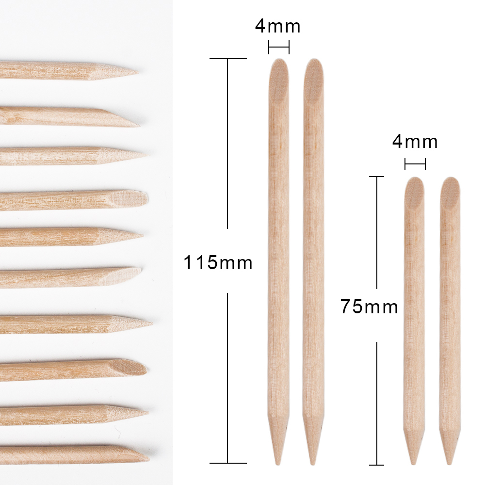 natural 100Pcs Wooden Cuticle Pusher Nail Art Cuticle Remover Sticks Removal Manicure Tools Set - 12