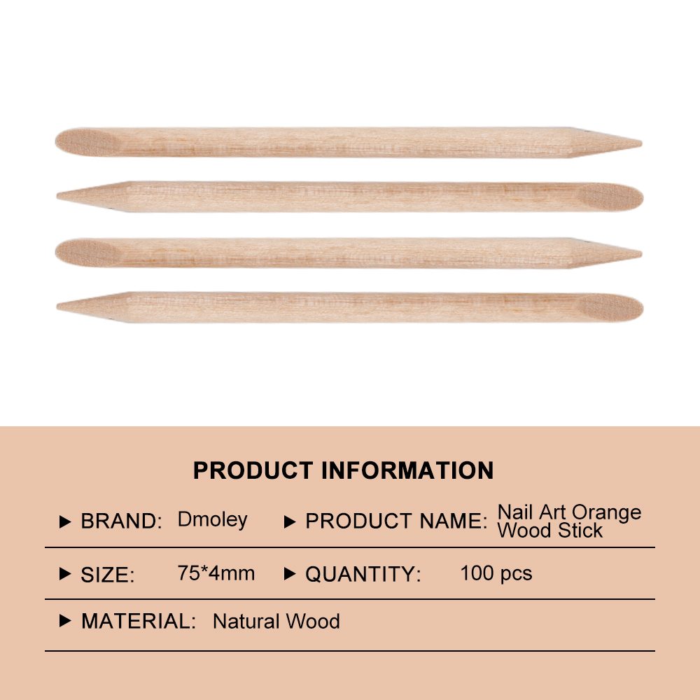 natural 100Pcs Wooden Cuticle Pusher Nail Art Cuticle Remover Sticks Removal Manicure Tools Set - 14