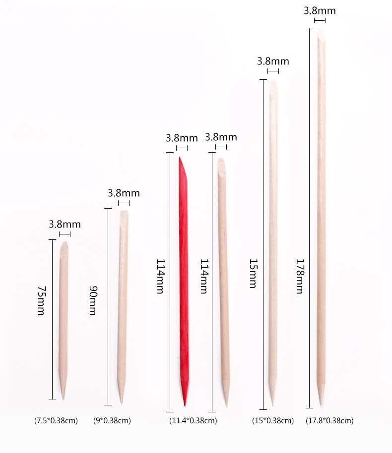 natural 100Pcs Wooden Cuticle Pusher Nail Art Cuticle Remover Sticks Removal Manicure Tools Set - 15