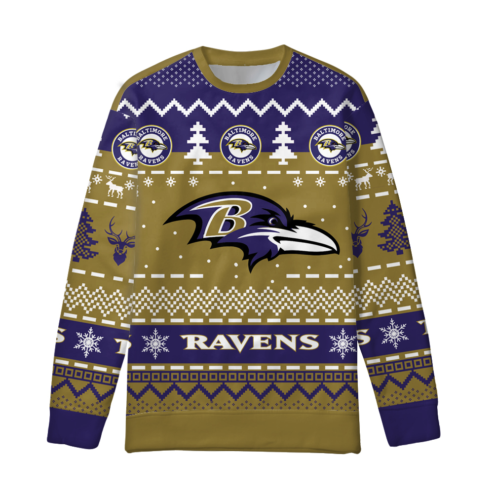 Baltimore Ravens Ugly Christmas Sweater Pattern Hawaiian Shirt For Fans