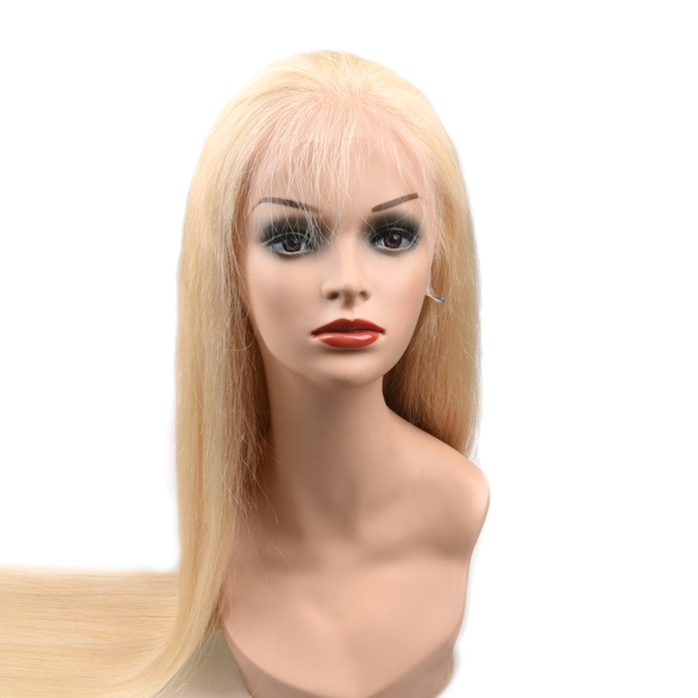 130% density #613 straight human hair full lace wig
