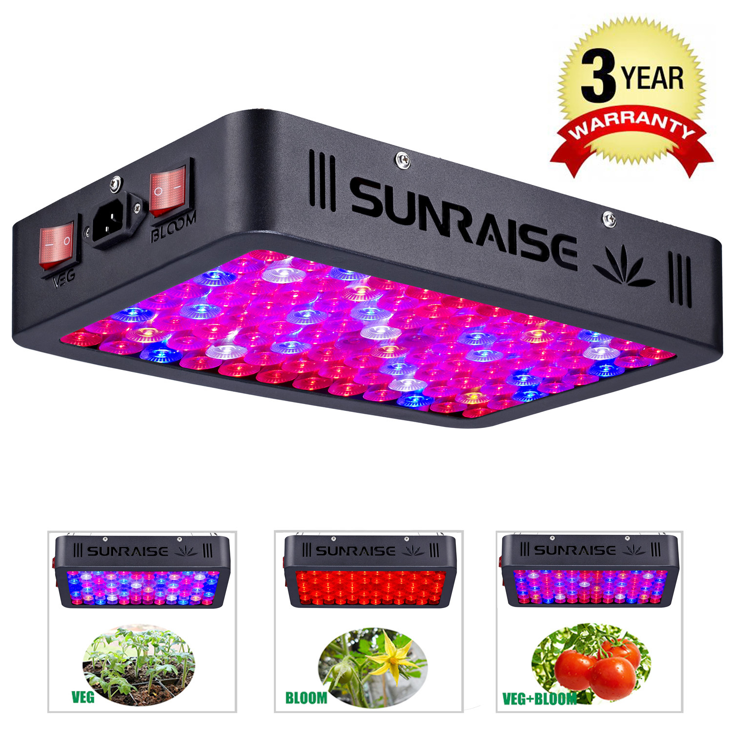  SUNRAISE 1000W LED Grow Light Full Spectrum for Indoor Plants  Veg and Flower LED Grow Lamp with Daisy Chain Triple-Chips LED (15W LED  96pcs) : Patio, Lawn & Garden