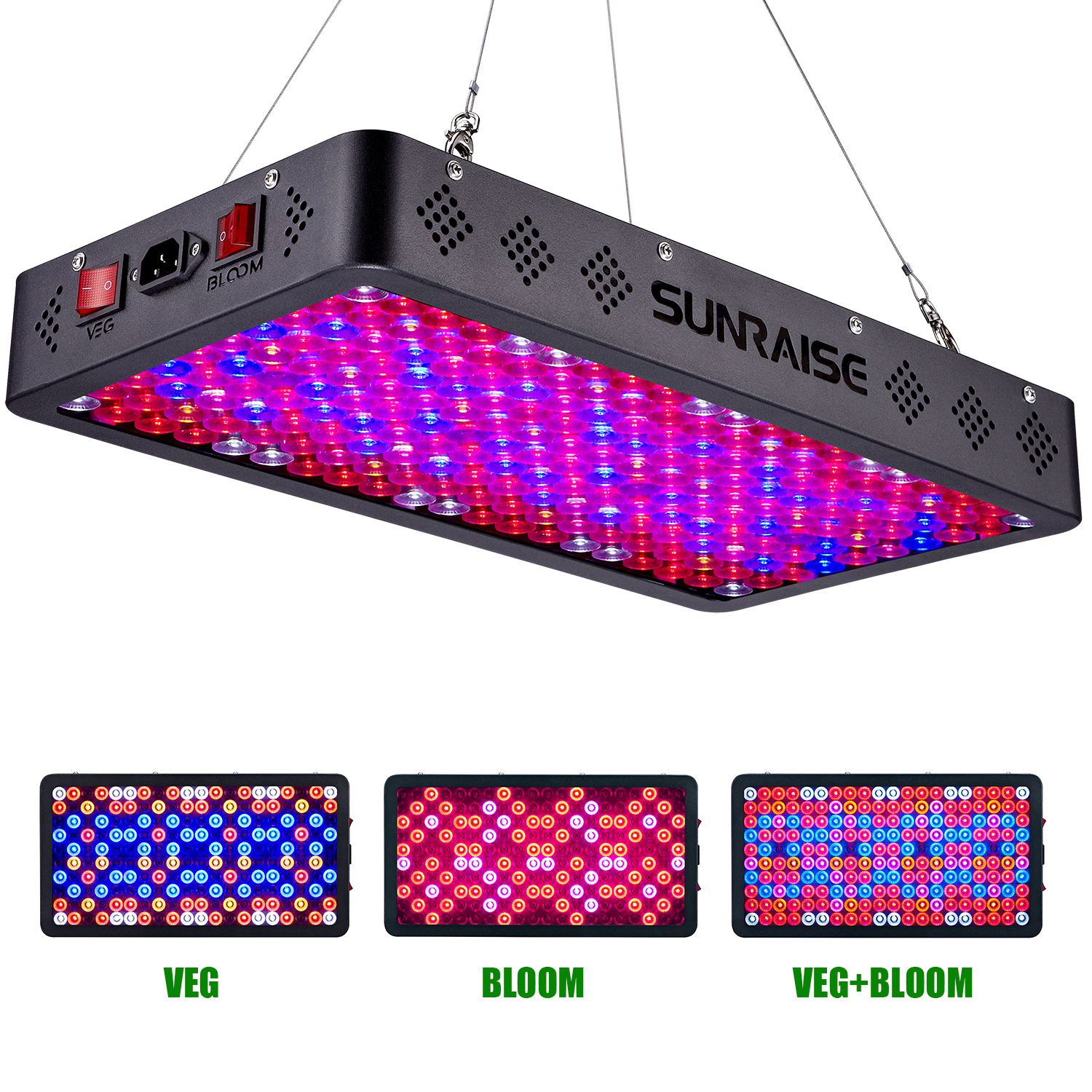 Triple-Chips & Dual Switch Full Spectrum 2000w LED Grow Light for Indoor Plants 