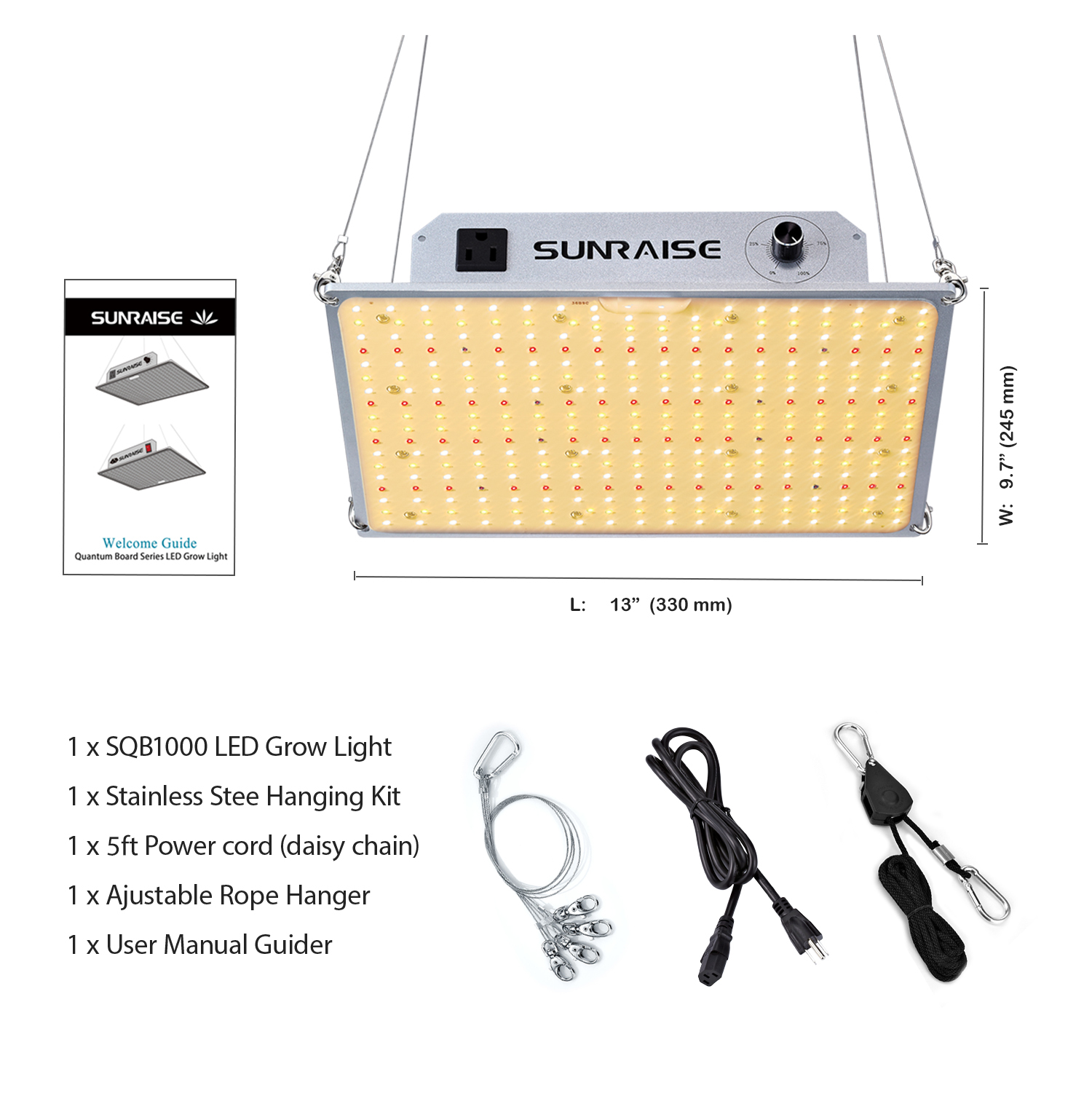 LED Grow Light SUNRAISE SQB1000 Dimmable LED Grow Lights with