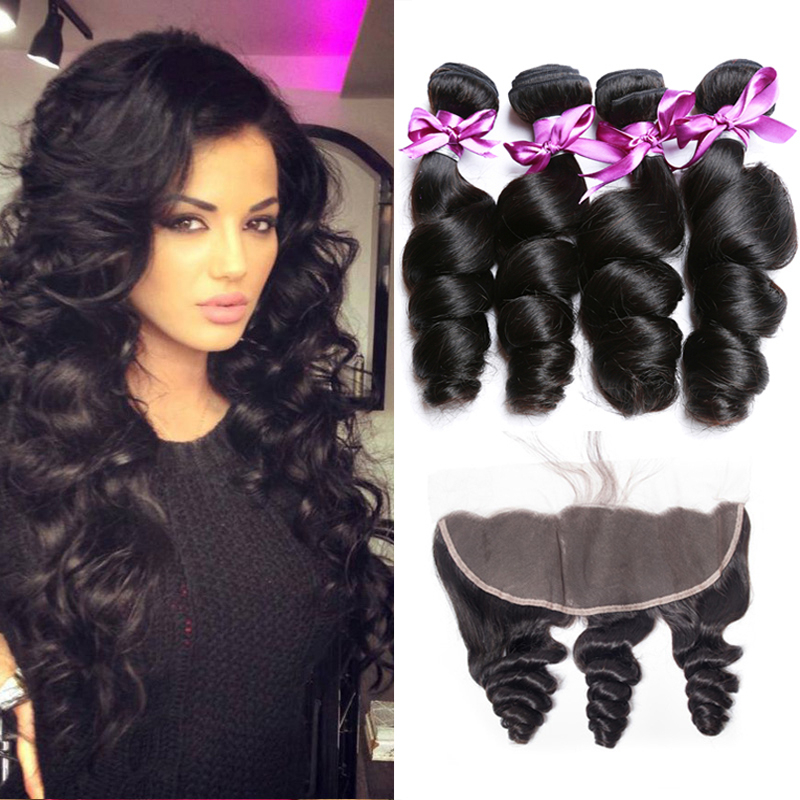 Virgin Hair Indian Loose Wave 4 Bundles With Frontal Jingleshair
