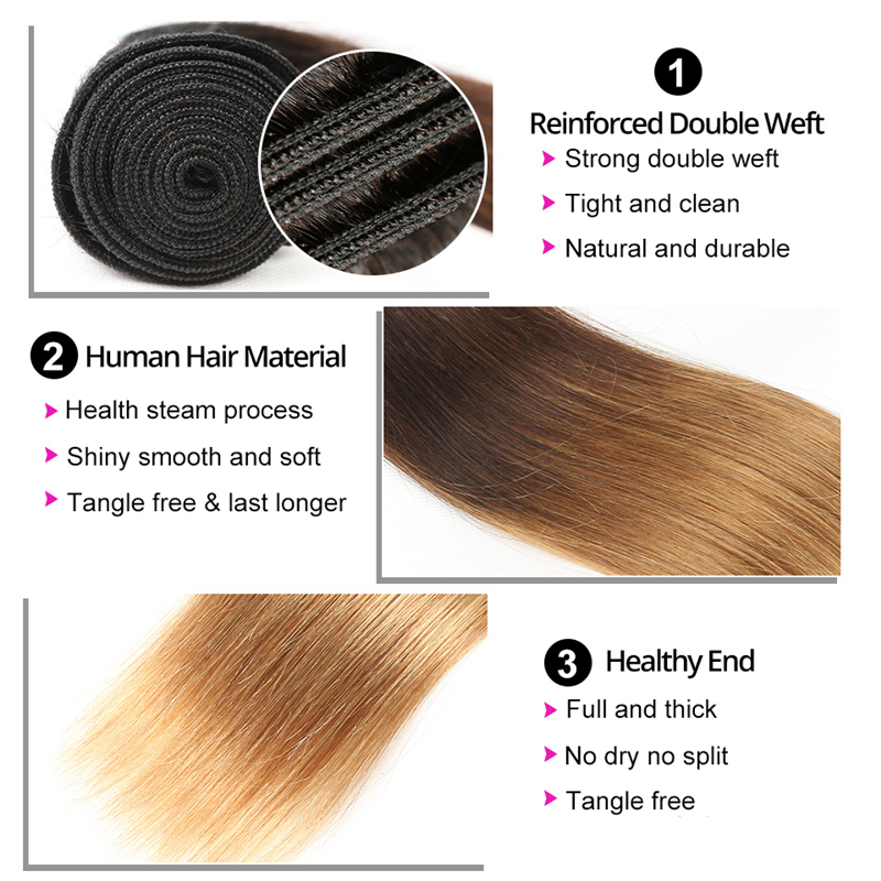 Straight Ombre Hair Bundles 3 Toned Hair Extensions T1b 4 27
