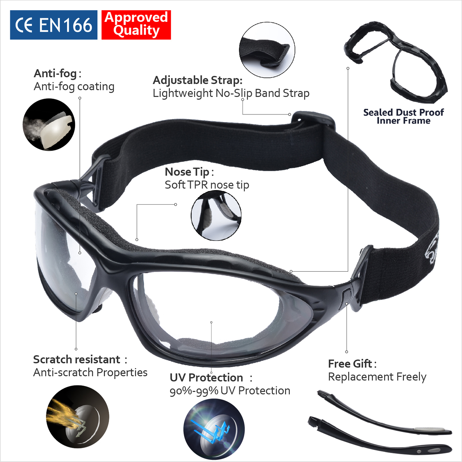 SAFEYEAR Anti Fog Safety Glasses- SG002 Clear Scratch Resistant Work ...