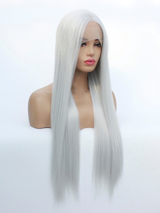 Platinum Hand Tied Wig Synthetic Lace Front Wig Wigs Long ...