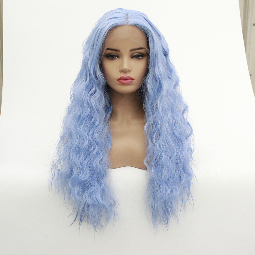 Micro Ring Hair Extensions Blue Lace Wigs Women Half Hand Tied Wigs