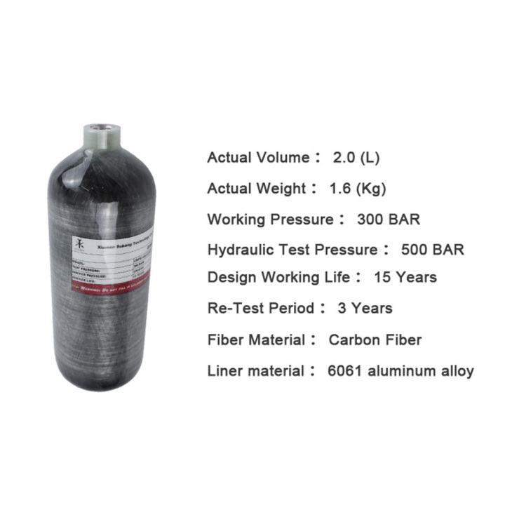 TUXING 4500PSI 300Bar 30MPA 2L Carbon Fiber Gas Cylinder High Pressure