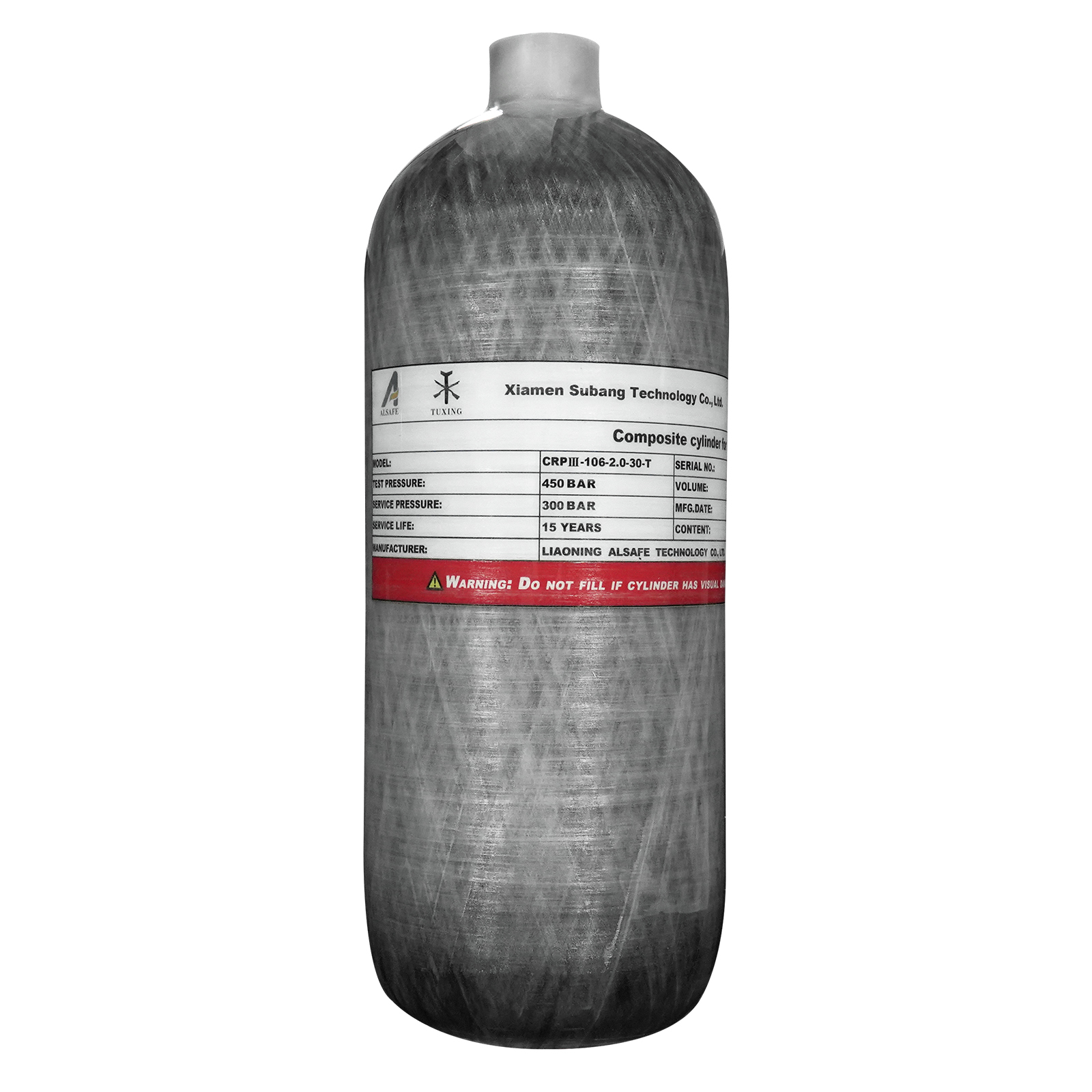 TUXING Carbon Fiber Gas Cylinder 2L 4500PSI 300Bar 30MPA PCP Air Tank