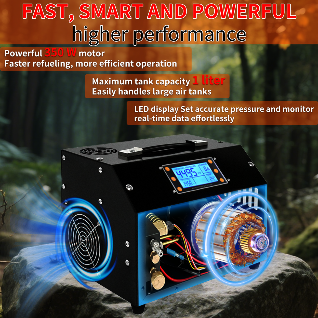TUXING TXET063 PCP Air Compressor Auto Stop 12V 300Bar Digital Control