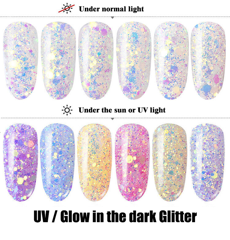 50g Uv Colour Changing Glitter 50g/bag Mix 1mm 2mm 3mm UV