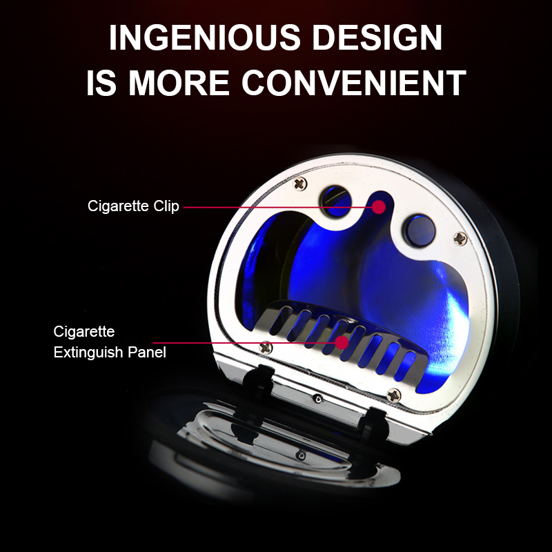 UILB Car Ashtray LED Lights and Compass Creative Stainless Steel Multi-Functional Ashtray