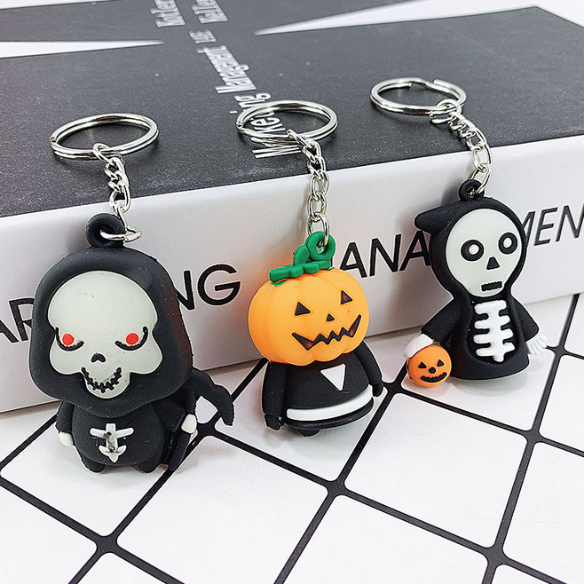 Halloween Souvenir Gift Keyring Pvc Skull Halloween Keychain