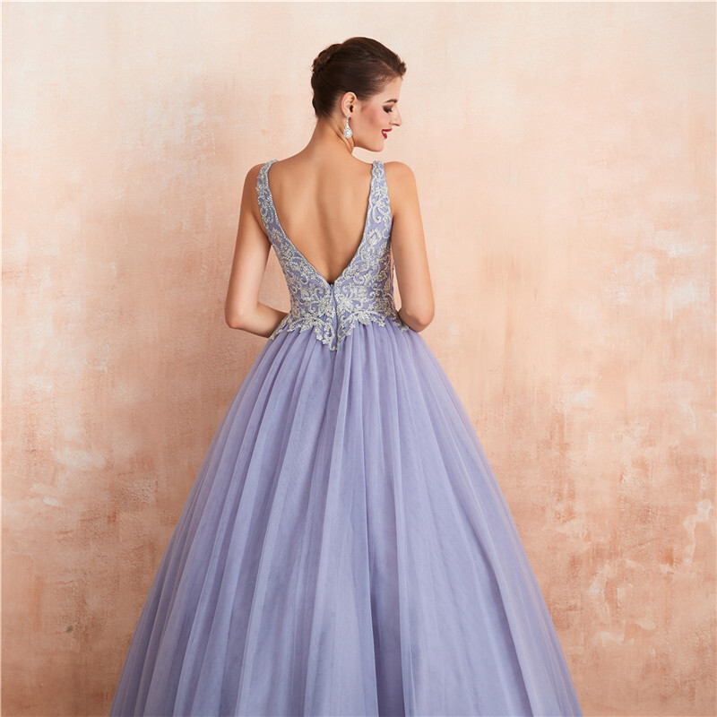 Ball Gown Appliqued Lavender Prom Dress