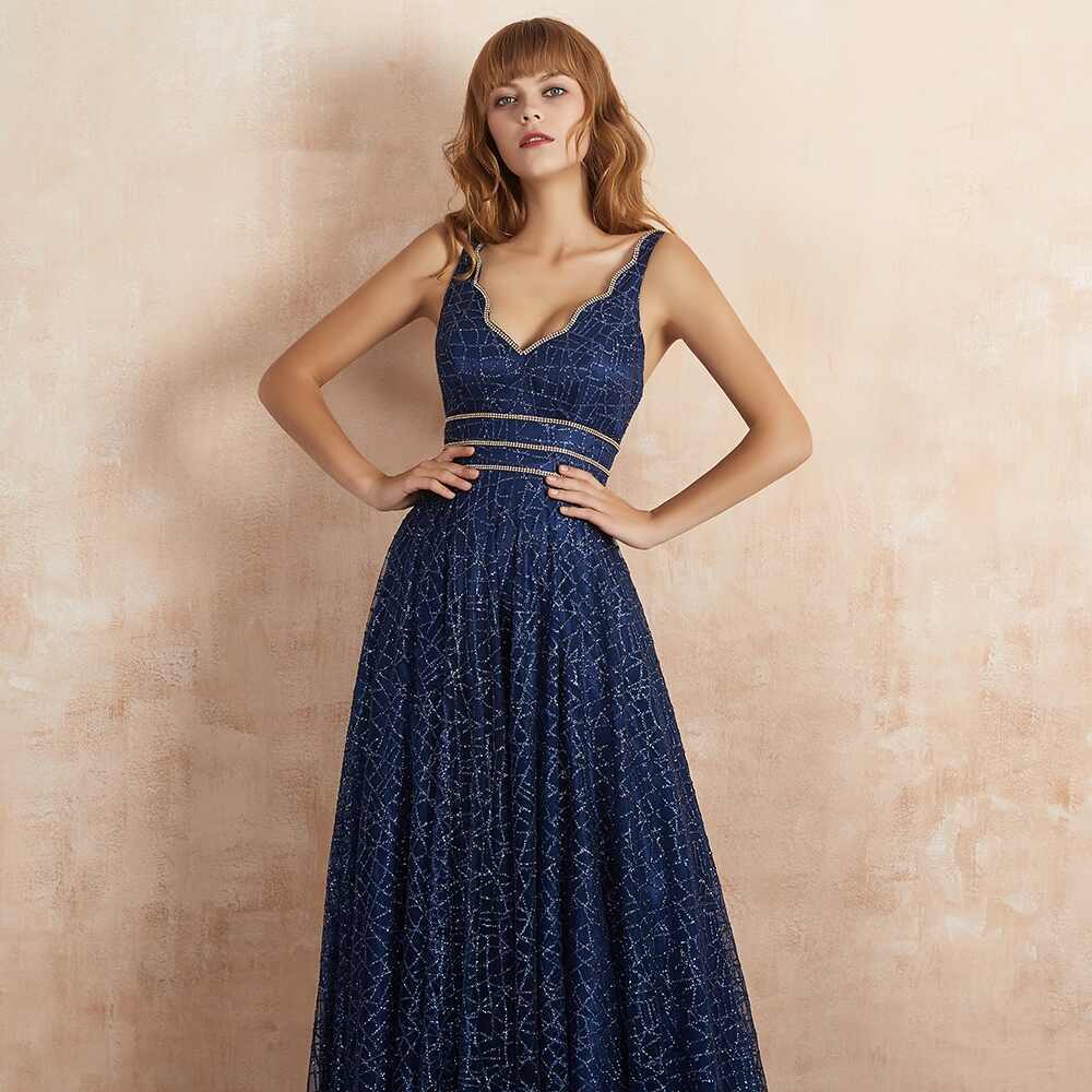 Navy Blue Tulle Long Prom Dress