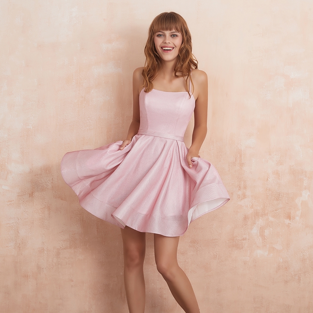 Pink Short Homecoming Dress with Pockets Pink Short Homecoming Dress with Pockets women's dress,short dress,pink homecoming dress