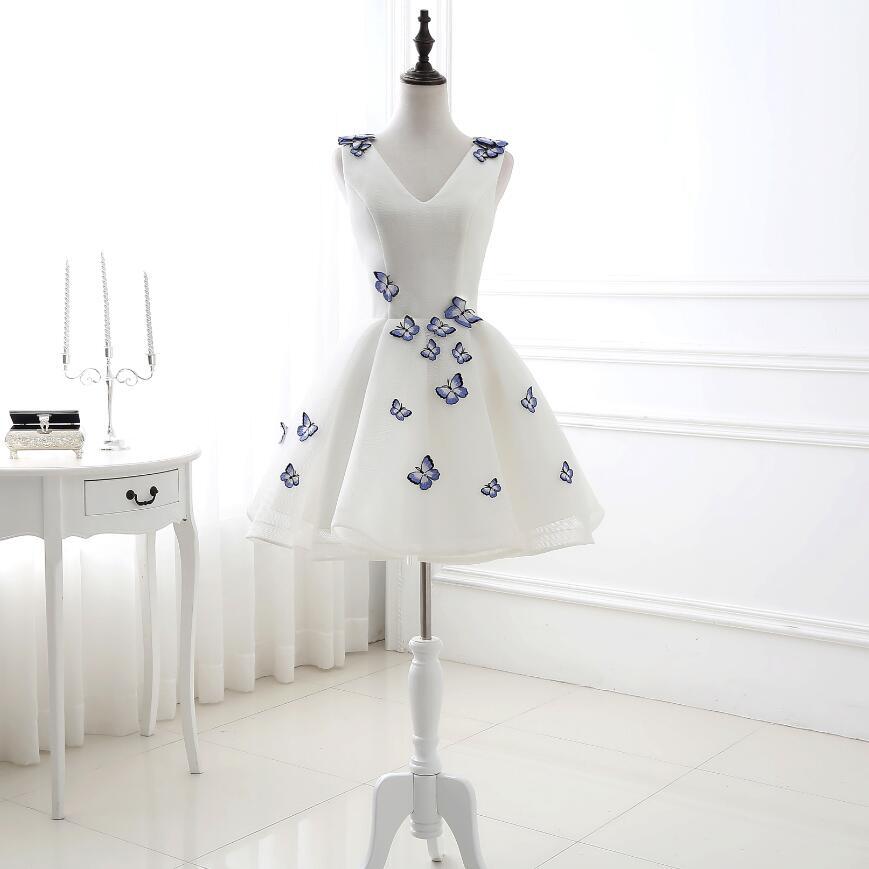 Cute White and Butterfly Short Homecoming Dress Cute White and Butterfly Short Homecoming Dress short white homecoming dress,white and butterfly homecoming dress