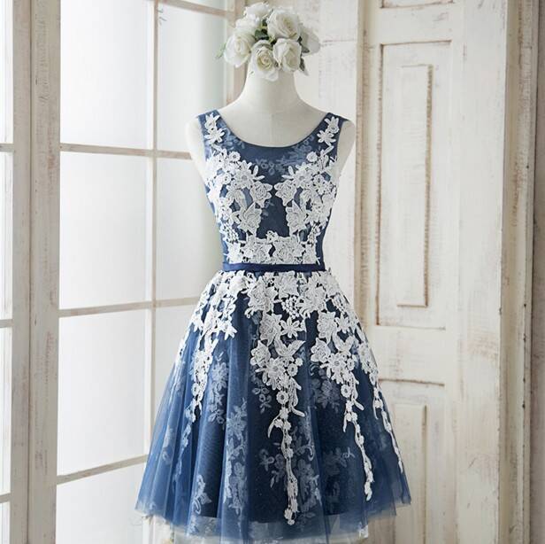 A-line Navy and White Lace Short Homecoming Dress A-line Navy and White Lace Short Homecoming Dress 2021 short navy homecoming dress,navy blue and white homecoming dress