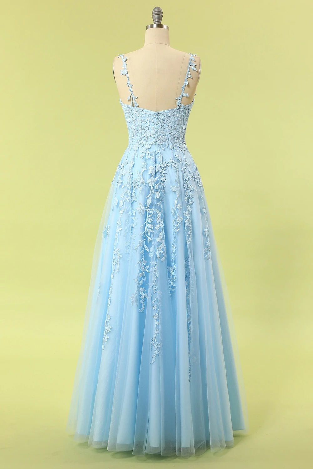 Light Blue Tulle and Lace A-line Long Prom Dress