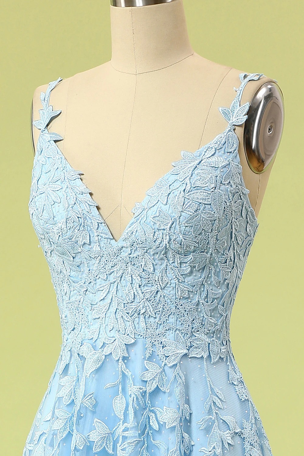 Light Blue Tulle and Lace A-line Long Prom Dress
