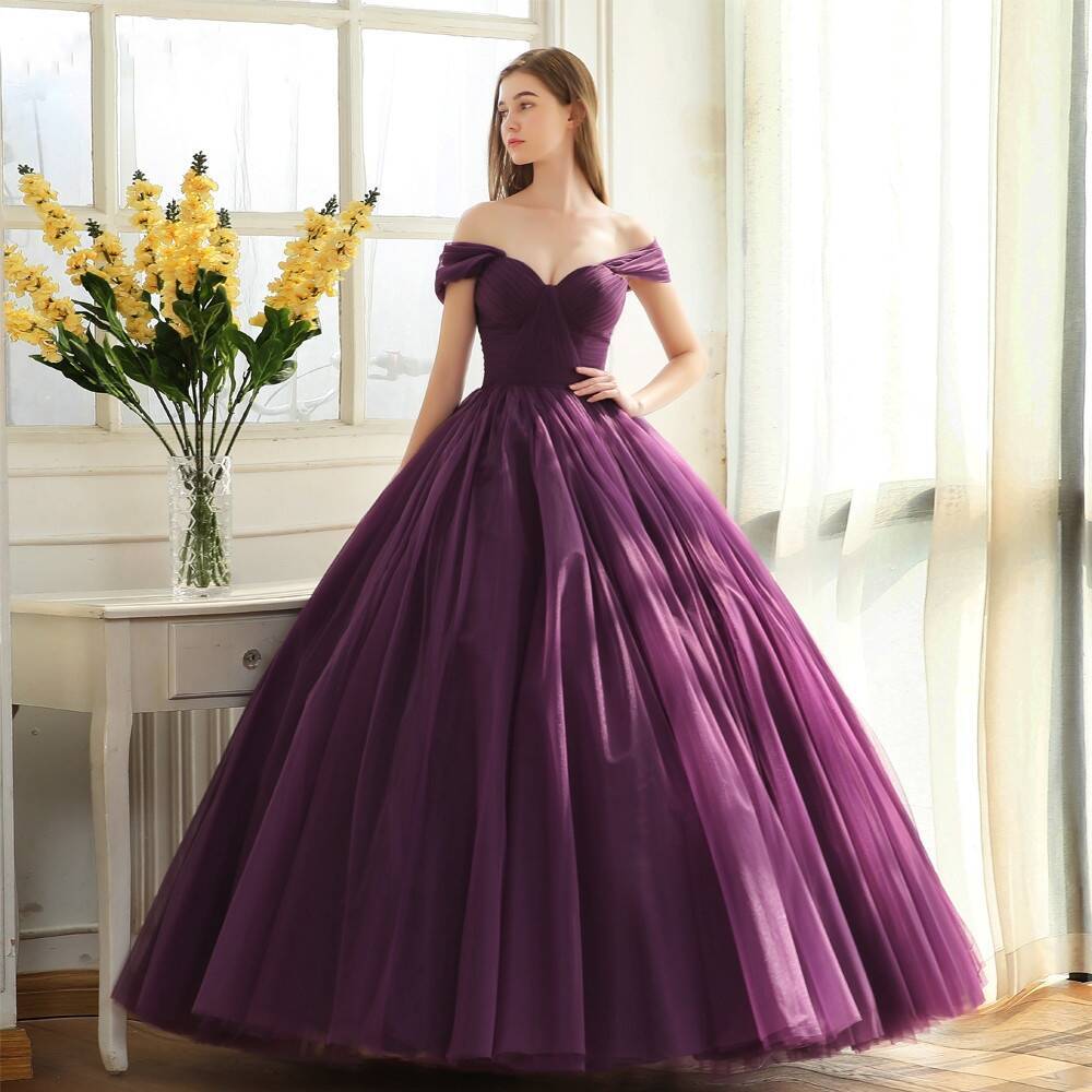 Grape Off the Shoulder Tulle Ball Gown Grape Off the Shoulder Tulle Ball Gown 2021 Grape ball gown,off the shoulder grape bal gown,cheap price ball gown
