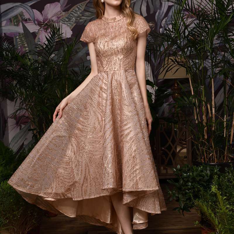 Rose Gold High Low Metal Spraying Formal Dress