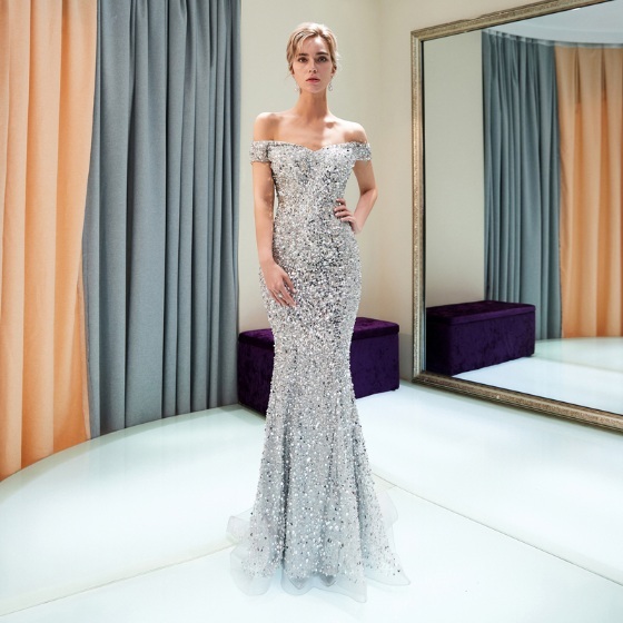 Silver Off The Shoulder Long Sequin Evening Dress Silver Off The Shoulder Long Sequin Evening Dress cheap long evening dress,silver off the shoulder long evening dress,mermaid long sequin evening dress,silver long evening dress,2021 long evening gown