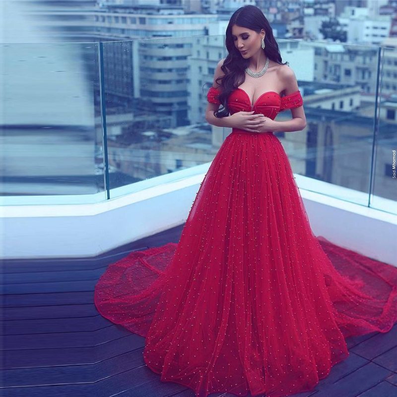 Off The Shoulder Red Beaded Long Prom Dress Off The Shoulder Red Beaded Long Prom Dress off the shoulder long prom dress,red long prom dress,2021 red beaded long prom dress,prom dress long,elegant prom dress with train