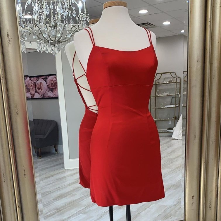 Spaghetti Straps Red Homecoming Dress Spaghetti Straps Red Homecoming Dress 2021 homecoming dress,short prom dress,v neck short dress,spaghetti strap prom dress