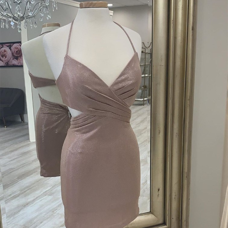 Dusty Rose Halter Pleated Homecoming Dress Dusty Rose Halter Pleated Homecoming Dress 2021 homecoming dress,cheap party dress,dusty rose short dress,dress with pleated bodice