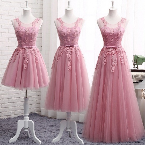Crew Neck Appliqued Pink Bridesmaid Dress Crew Neck Appliqued Pink Bridesmaid Dress bridesmaid dress 2020,appliqued long dress,prom dress,pink long dress,dress for bridal