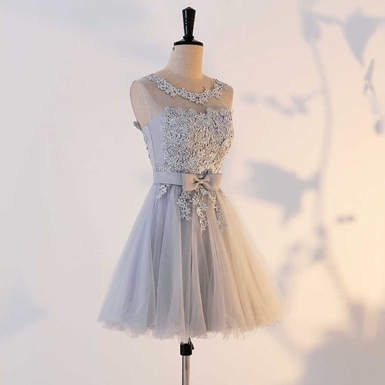A-Line Grey Appliqued Short Bridesmaid Dress A-Line Grey Appliqued Short Bridesmaid Dress bridesmaid dress 2020,a line dress,dress with appliques,short prom dress,grey short dress