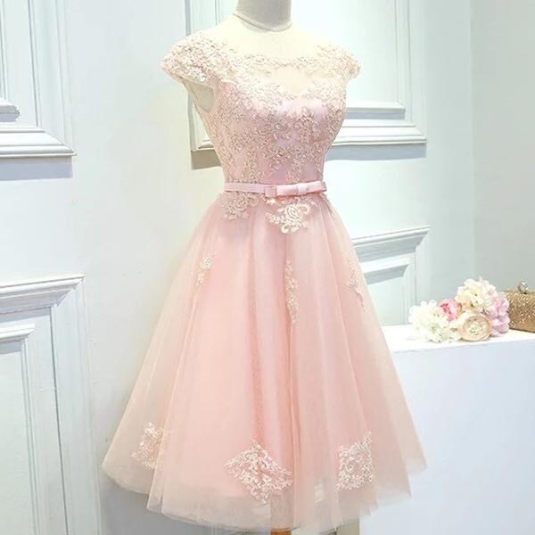 A-Line Pink Appliqued Bridesmaid Dress A-Line Pink Appliqued Bridesmaid Dress bridesmaid dress 2020,short party dress,dress with appliques,pink prom dress