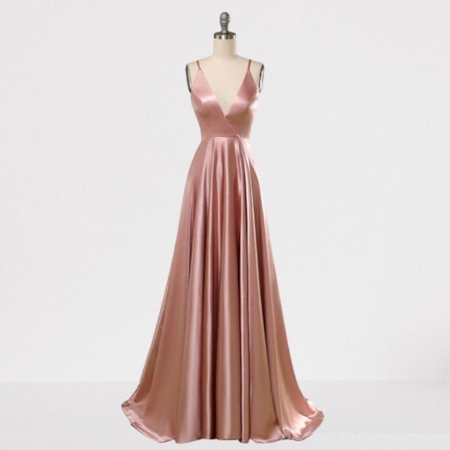 Tie Back Pink Long Prom Gown with Train Tie Back Pink Long Prom Gown with Train prom dress 2020,dress with slit,formal dress,pink long dress,dress with train