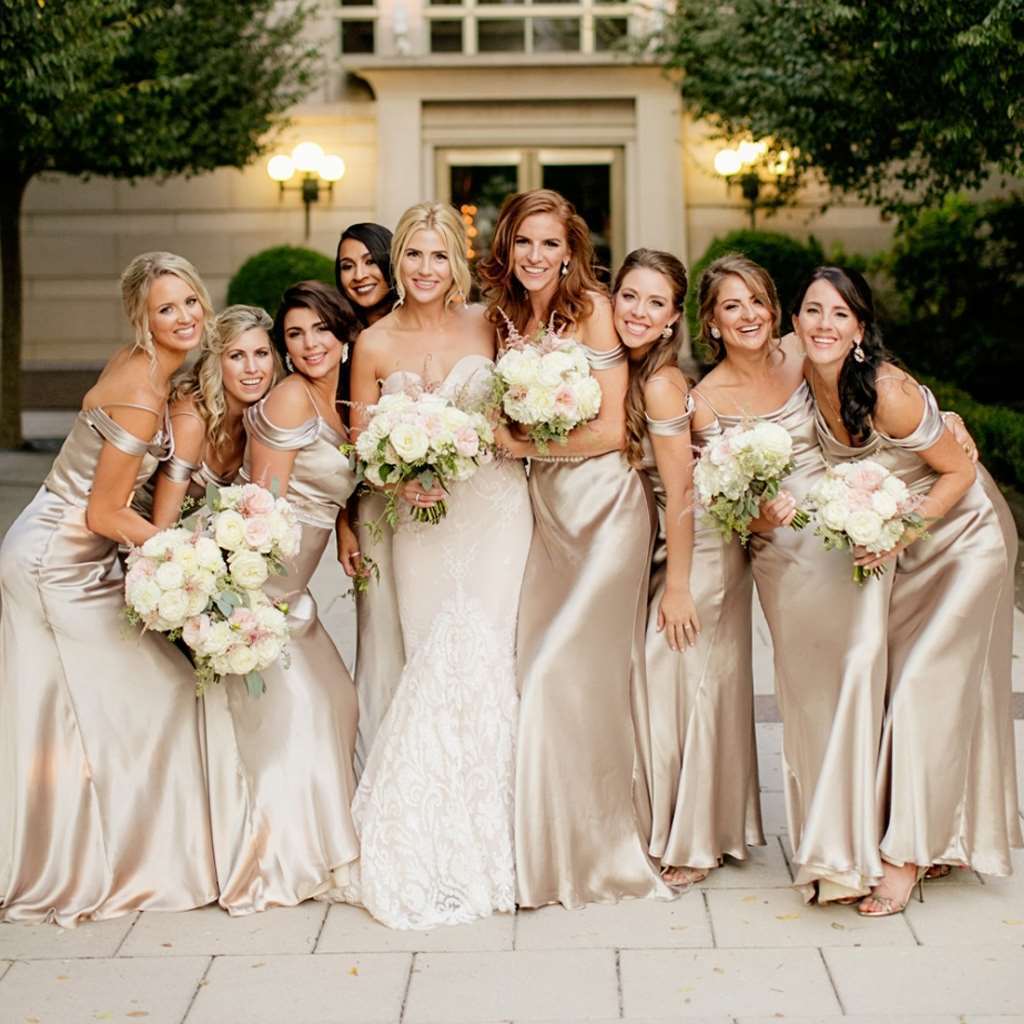 Bridesmaid dresses beige top