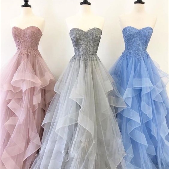 Sweetheart Ruffled Tulle Lace Long Prom Dress Sweetheart Ruffled Tulle Lace Long Prom Dress prom 2021,long dress,a line dress,ruffled dress,sweetheart lace dress