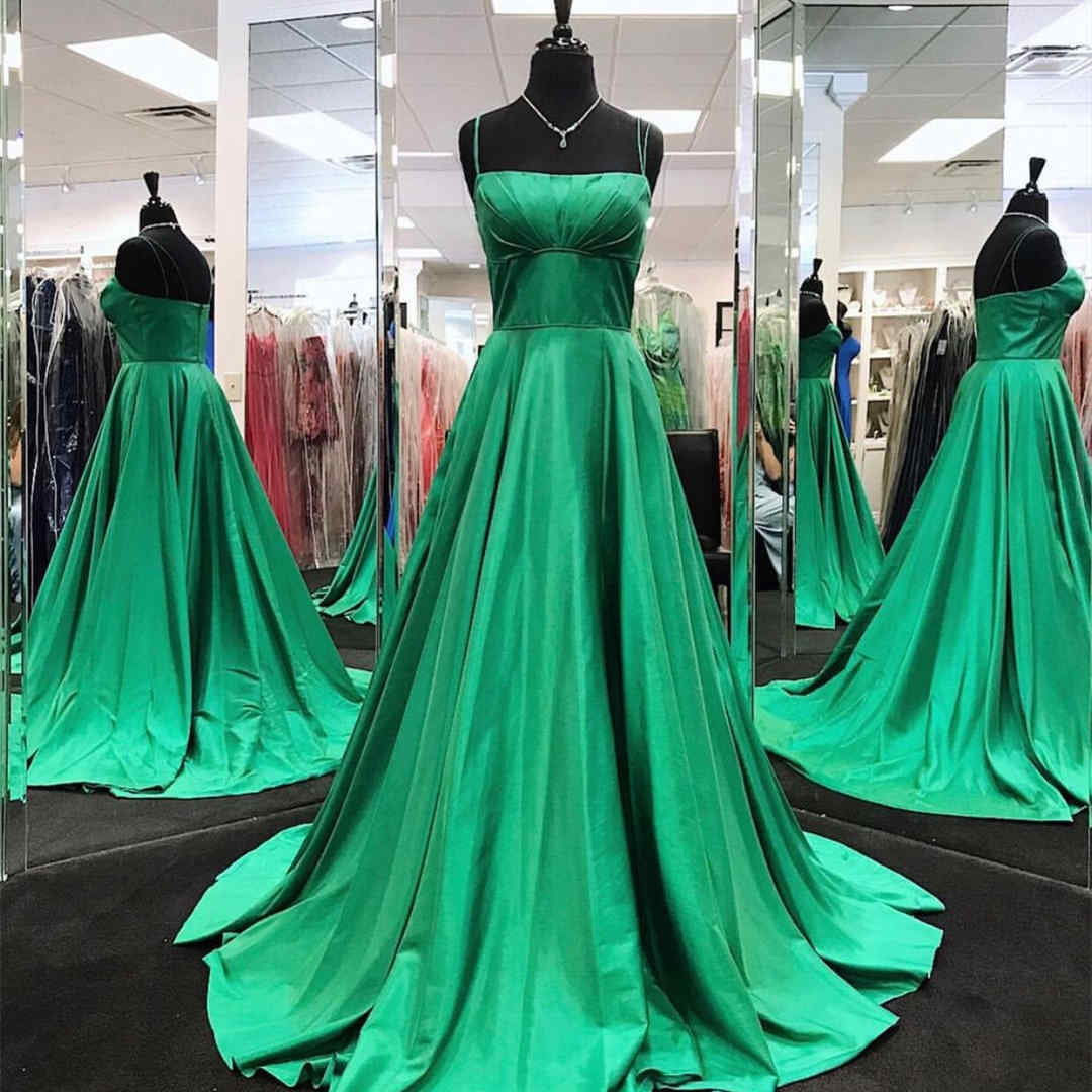 Spaghetti Straps Pleated Green Long Prom Dress Spaghetti Straps Pleated Green Long Prom Dress prom 2021,long dress,cheap dress,prom dress,satin dress