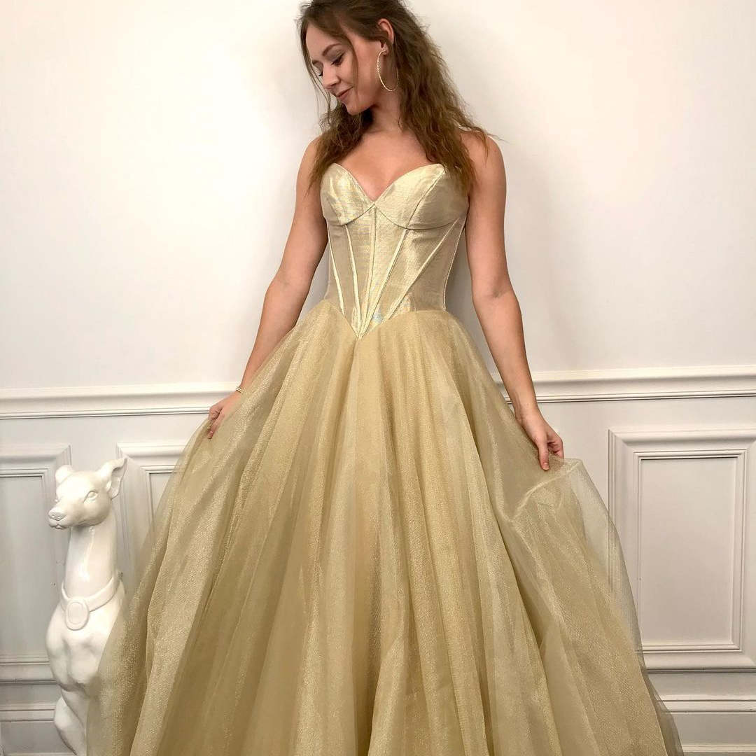 Straplesss Princess Gold Tulle Long Prom Dress Straplesss Princess Gold Tulle Long Prom Dress prom 2021,long dress,cheap dress,prom dress,tulle dress