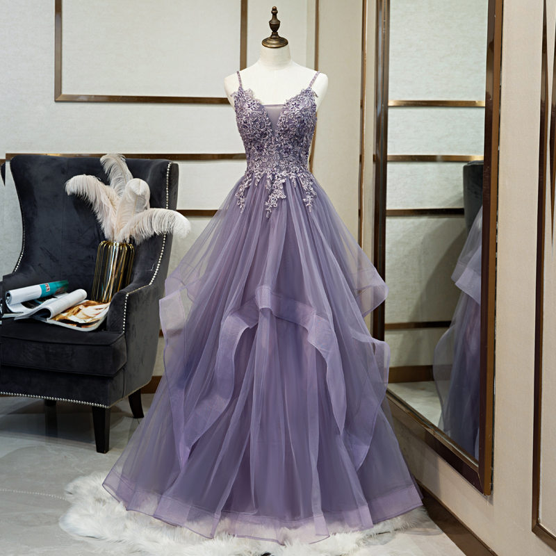 Spaghetti Straps Appliqued Lavender Long Prom Dress Spaghetti Straps Appliqued Lavender Long Prom Dress long dress,cheap dress,prom dress 2021,satin long dress,mermaid dress