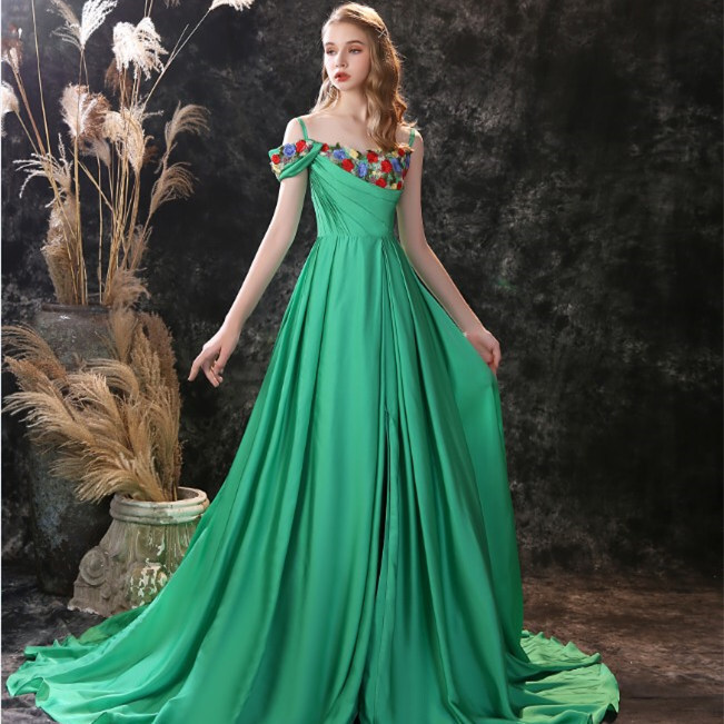 Pleated Embroidery Green Prom Dress with Slit Pleated Embroidery Green Prom Dress with Slit formal dress,prom 2021,long dress,dress with slit