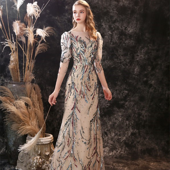 long gown with puff hand