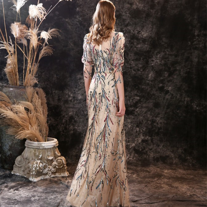 long gown with puff hand