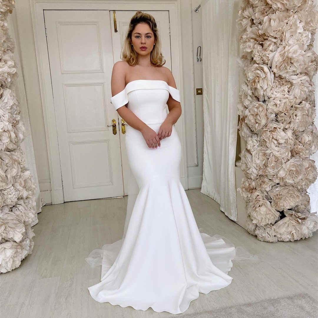 Off the Shoulder Mermaid Long Bridal Dress with Bow Off the Shoulder Mermaid Long Bridal Dress with Bow wedding dresses,long white wedding gown,romantic wedding gown,off the shoulder wedding gown,mermaid bridai gown