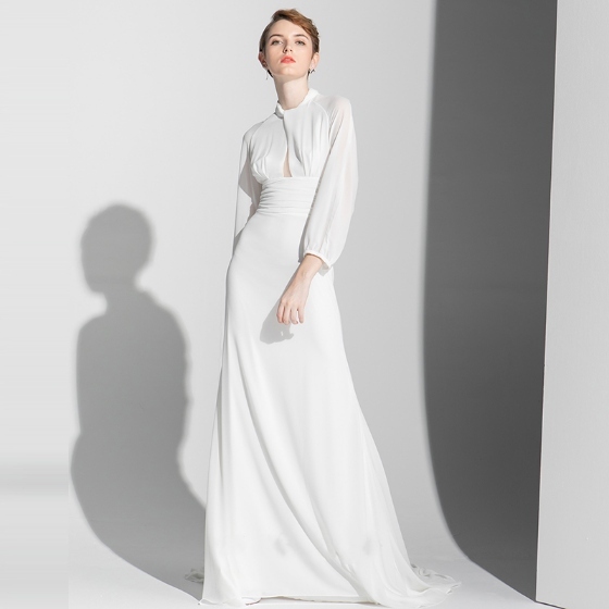Elegant Crew Neck Long Sleeve White Prom Dress Elegant Crew Neck Long Sleeve White Prom Dress prom 2021,long dress,cheap dress